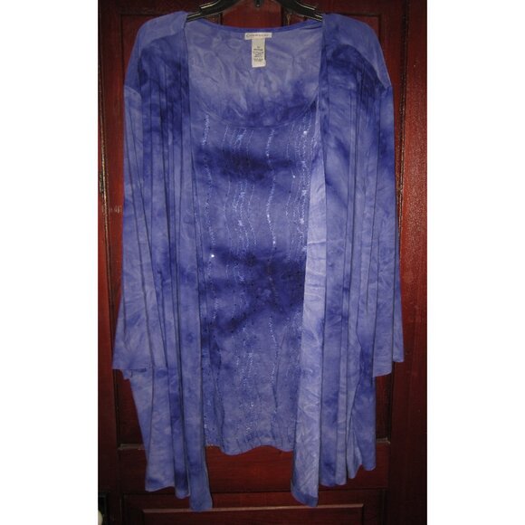 Catherines Plus 4X 30W 32W Stretch Top Blouse Cardigan Twinset Ombre Embroidered - Picture 1 of 3